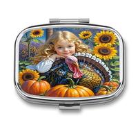 Autumn Thanksgiving Pill Case Travel Portable Pocket Pill Box 2 Compartment Medicine Case Large Capacity Daily Pill Cases Vitamin Organizer Medicine Organizer Small Pill Box