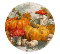 Autumn Theme Pumpkins Mushrooms and Leaves Small Round Mouse Pad, Anti-Slip Rubber Computer Mousepad for Office Home Gaming Laptop, 10 x 10 Inch