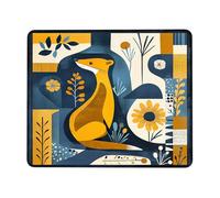 Autumn Themed Animal Mouse Pad, Yellow Blue Modern Weasel Illustration Stitched Edge Mousepad, Rubber Non-Slip Washable Gaming Mouse Pad for Home and Office Computer, Laptop Square 8x10 Inch