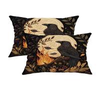 Autumn Throw Pillow Covers Set of 2, Black Raven Moon Decorative Cushion Cases, Cozy Farmhouse Decor for Sofa Couch Bedroom 20x12 Inch