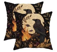 Autumn Throw Pillow Covers Set of 2, Black Raven Moon Decorative Cushion Cases, Cozy Farmhouse Decor for Sofa Couch Bedroom 24x24 Inch