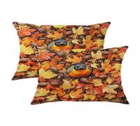 Autumn Throw Pillow Covers Set of 2, Colorful Fall Leaves and Robin Bird Decorative Cushion Cases, Cozy Harvest Home Decor for Sofa Couch Bed 20x12 Inch