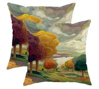 Autumn Throw Pillow Covers Set of 2, Multicolor Tree Landscape Cushion Cases, Outdoor Decorative Square Rustic Home Decor for Sofa Bed Couch 18x18 Inch