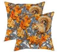 Autumn Throw Pillow Covers Set of 2, Orange Oak Leaves and Squirrel Decorative Square Cushion Cases, Cozy Fall Home Decor for Sofa and Couch 26x26 Inch
