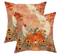 Autumn Throw Pillow Covers Set of 2, Pumpkin and Sunflower Decorative Cushion Cases, Fall Harvest Home Decor for Sofa Bed Couch 18x18 Inch