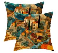 Autumn Throw Pillow Covers Set of 2, Rustic Landscape Farmhouse Decorative Cushion Cases for Home Sofa Bed Couch, Warm Earth Tones 20x20 Inch
