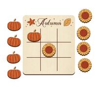 Autumn Tic Tac Toe Game, Wooden Board Games for Party Favours | Noughts and Crosses Game with Pumpkin & Sunflower Pieces, Party Bag Fillers for Thanksgiving Autumn Party & Family Night
