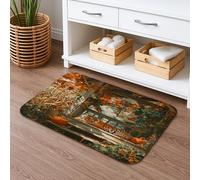 Autumn Tiger Art Bath Mat, Rustic Orange Seasonal Non Slip Shower Rug, Cozy Memory Foam Washable Bathroom Floor Mat for Fall Decor 16x24 Inch