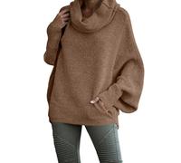 Autumn Tops Ladies V Neck Jumpers for Women UK Womens Cowl Neck Pullover Sweater with Pockets Batwing Long Sleeve Sweatshirts Casual Turtleneck Jumper Tops Womens Jumpers Size 18 Ladies Coffee XL