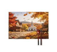 Autumn Town Placemats Set of 6,Decorating The Dining Table，Canvas Washable Table Mats，Wipe Clean Anti Slip Dining Table Place Mats for Party Kitchen Dining Decoration