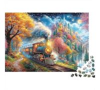 Autumn Train near A Fairy-tale Castle 1000-Piece Jigsaw Puzzle Whimsical Train Brainteasing Challenge for All Ages 38x26cm/1000pcs