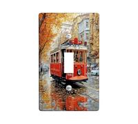 Autumn Tram Light Switch Cover Plate, Vintage Red Streetcar Design for Fall Home Decor, Plastic Wall Plate, Standard Size Single Toggle