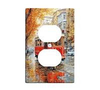 Autumn Tram Light Switch Cover Plate, Vintage Red Streetcar Design for Fall Home Decor, Plastic Wall Plate, Standard Size Single Duplex Outlet