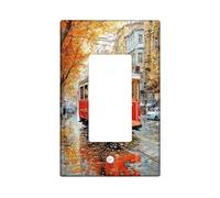 Autumn Tram Light Switch Cover Plate, Vintage Red Streetcar Design for Fall Home Decor, Plastic Wall Plate, Standard Size Single Rocker