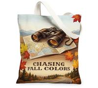 Autumn Travel Adventure Quote Binoculars Canvas Tote Bag 13x15 Inch, Orange
