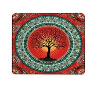 Autumn Tree Circle Desk Mouse Pad, Red Orange Nature Mandala Design, Rubber Non-Slip Washable Gaming Mouse Pad for Home and Office Computer, Laptop Square11.8 x9.8