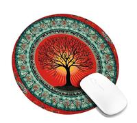 Autumn Tree Circle Desk Mouse Pad, Red Orange Nature Mandala Design, Rubber Non-Slip Washable Gaming Mouse Pad for Home and Office Computer, Laptop Round