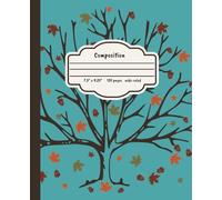 Autumn Tree Composition Notebook | Wide Ruled Journal with Acorns and Fall Leaves on Teal Background | 120 Pages, 7.5" × 9.25" Lined Notebook for ... autumn tree, acorns, and colorful leaves.