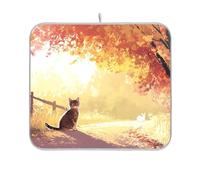 Autumn Tree Golden Leaves Black Cat Dish Drying mat Reusable Rectangle Small Dish drainers mat 16x18 Easy Clean Decorative Home Decor Essentials