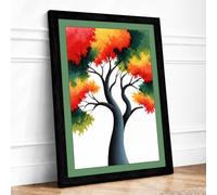 Autumn Tree in Watercolour Botanical Framed Wall Art Print A4 (29.7×21cm) Black, Wall Decor for Living Room, Bedroom, Office & Home, Ready to Hang, Art Gift
