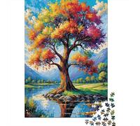 Autumn Tree Landscape 1000 Piece Thick Cardboard Colorful Fall Tree Lake Family Puzzle for Lovers Precise Interlocking Quiet Time Eco-friendly 38x26cm/1000pcs