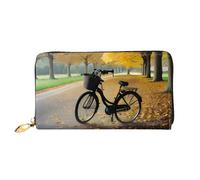Autumn Tree Leather Wallet Distressed Old Bike Cell Phone Credit Card Wallet Leather Wallet for Women Zipper Pocket Black, Black/White, One Size