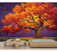 Autumn Tree Mural 3D Fall Landscape Wallpaper Oil Painting Autumn Tree 3D Wall Mural Large Botanical Wallpaper Not Peel and Stick for Living Room Bedroom 100 x 70 cm