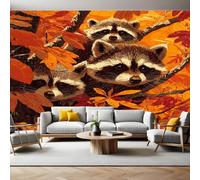 Autumn Tree Photo Wallpaper 3D Effect Animal Raccoon Mural Wallpaper Non-Woven Wall Mural, 350 x 256 cm Large Murals Wall Decor for Bedroom, Living Room, Kids Room