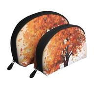 Autumn Tree Portable Shell Cosmetic Bag Set - Travel Makeup Organiser with Zipper & Inner Compartments