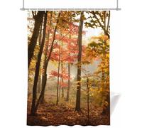 Autumn Tree Short Shower Curtain Misty Woods 180x150 cm (150cm Drop) - Mould Resistant & Waterproof Polyester Fabric with Hooks, Washable for Bathroom Wet Room A-1380