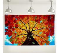 Autumn Tree Wall Backdrop, Colorful Maple Leaf Nature Scene Photography Background, Fall Party Decoration Supplies for Indoor/Outdoor Events 71x43 Inch