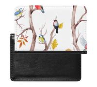 Autumn Tree with Leaves and Birds on Branches on White Women's Passport Protector, Men's Passport Protector, PU Travel Passport Protector for Women Men Worker 5.8 x 3.9 x 0.4 inch