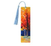 Autumn Trees Double-Sided Print Autumn Trees Bookmarks Wooden Book Marks with Sky Blue Tassel, Fall Leaf Lightweight Page Markers Reading Accessories
