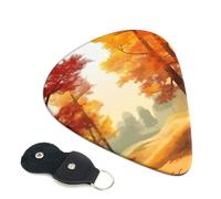 Autumn Trees Scenery 6 Pack Guitar Picks With Holder, Personalized Guitar Plectrums Non-Slip Portable Ukulele Bass Picks 0.71mm For Acoustic Guitar Lovers Gifts