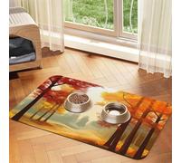 Autumn Trees Scenery Dog Food Mat, Absorbent Pet Feeding Mat for Food and Water Bowls Non-Slip Placement Pad for Floors Waterproof Quick Dry Water Dispenser Mat for Dogs Puppy Cats 16x24 Inch