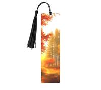 Autumn Trees Scenery Metal Bookmarks with Tassels,Pendant Unique Handmade Bookmark Craft DIY Wooden Bookmarks Cute Hanging Tags Ornaments for Book Lovers Birthday Teachers Gift