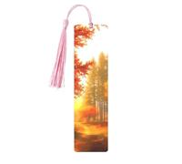 Autumn Trees Scenery Metal Bookmarks with Tassels,Pendant Unique Handmade Bookmark Craft DIY Wooden Bookmarks Cute Hanging Tags Ornaments for Book Lovers Birthday Teachers Gift