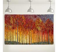 Autumn Trees Stained Glass Backdrop, Colorful Fall Forest Decorative Background, Ideal for Photography Fall Celebrations, Thanksgiving Party Decor 71x43 Inch