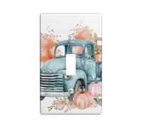 Autumn Truck Light Switch Cover Plates/Outlet Covers, Vintage Blue Truck with Pumpkins for Wall Accents, Thermoplastic Standard Size Single Toggle