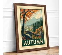 Autumn Valley Journey Vintage Framed Wall Art Print A2 (59.4×42cm) Walnut, Wall Decor for Living Room, Bedroom, Office & Home, Ready to Hang, Art Gift