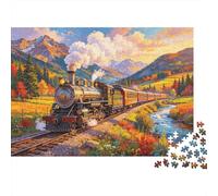 Autumn Valley Train Jigsaw Puzzles 1000Pc Recyclable Material Rural Scenic Ride Senior Puzzles Impossible Hard Difficult Challenging Educational Game for Men 38x26cm/1000pcs