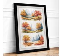 Autumn Vignettes Scandinavian Framed Wall Art Print A4 (29.7×21cm) Black,