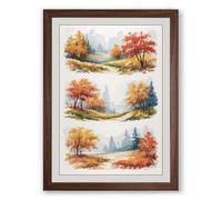 Autumn Vignettes Scandinavian Framed Wall Art Print A4 (29.7×21cm) Walnut, Wall Decor for Living Room, Bedroom, Office & Home, Ready to Hang, Art Gift