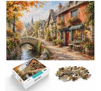 Autumn Village Stone Bridge Wooden Jigsaw Puzzle for Adults, 500 Pieces | Border-first building: a simple way to organise the image at home.