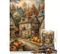 Autumn Village with Pumpkins Jigsaw 1000 Pieces for Teenagers Analytical Skill Mindful Leisure Tight Join Holiday Treat (38x26cm)