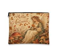 Autumn Vintage Cosmetic Bag, Rustic Fairy Makeup Pouch for Women, Portable Canvas Zipper Organizer, Fall Skincare Toiletry Bag, Brown, 7x9 Inch, Autumn