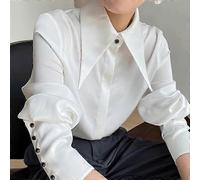 Autumn Vintage Satin Silk Women Shirt Elegant Turn Down Collar Woman Blouse White Long Sleeve Ladies Shirts Tops Blusas 16946-Good L