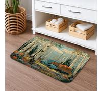 Autumn Vintage Truck Bath Mat, Rustic Forest Scene Absorbent Non Slip Shower Rug, Cozy Memory Foam Washable Floor Mat for Fall Home Décor 16x24 Inch