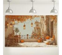 Autumn Vintage Wall Backdrop, Cozy Rustic Decor for Fall Gatherings, Pumpkin and Lantern Design, Perfect for Thanksgiving and Seasonal Events 71x43 Inch