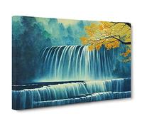 Autumn Waterfall Canvas Print | Gallery Wrapped 30mm Frame Wall Art | 30x20 inches | Ready to Hang | Contemporary Landscape Picture | Living Room Bedroom Lounge Office